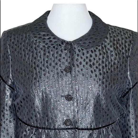 Ann klein Silk Blend Metallic Jacquard Empire Waist Balloon Sleeve Jacket - Picture 3 of 10